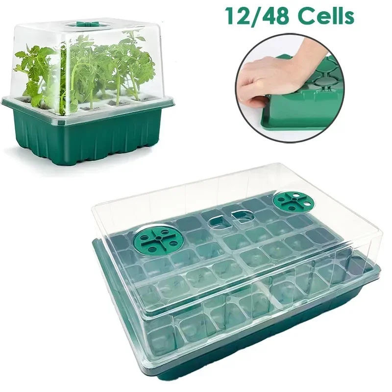 

Highter Nursery Pots 12/48 Cells Seeding Trays Seed Starter Kits 1/3/6pcs Wholesale Plastic Garden Plant Germination Trays Box