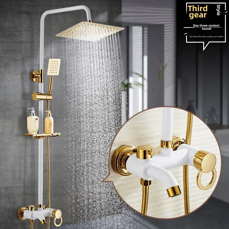 Hot and Cold Shower Head Set Bathroom Set Brushed Gold Shower System Toilet Shower Set, Household Bathroom Shower Douche
