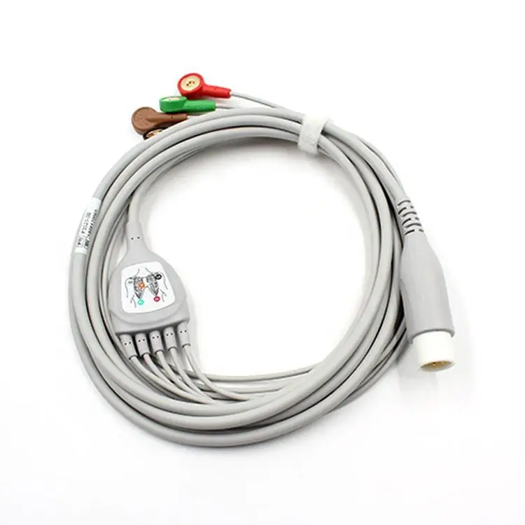 compatible with PACE-TECH Minipack 300 6-pin snap/clip 5 leads ECG cable