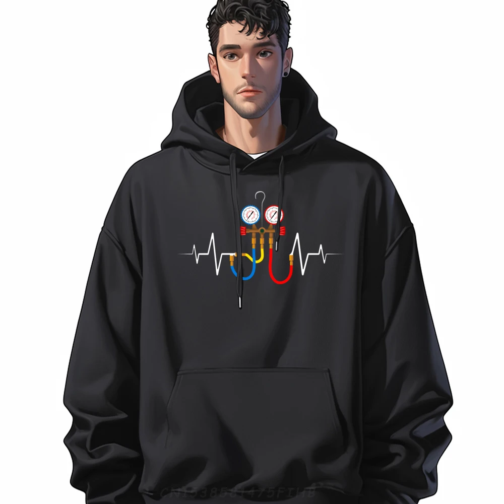 

HVAC Technician AC Manifold Gauge EKG Heartbeat Vintage Hoodies Men Man Clothes Harajuku