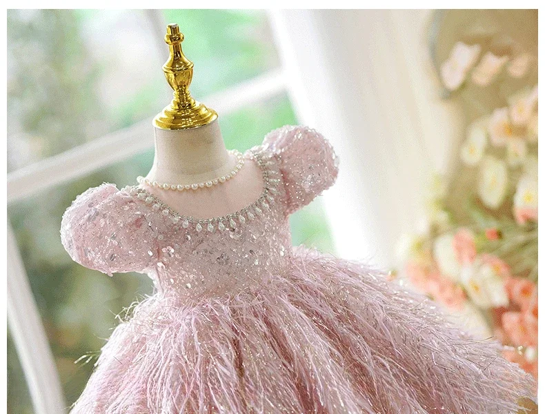 Robe de princesse rose élégante pour filles, robe Tutu à fleurs pour récitals, vêtements de fête pour tout-petits, mariages, célébrations d'anniversaire, Piano