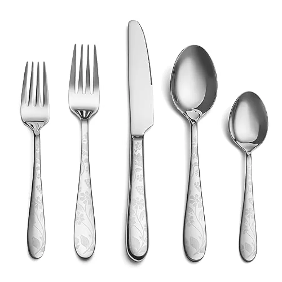 

40 Piece Silverware Set Service for 8 Premium Stainless Steel Cutlery Set Mirror Polished Flatware Sets with Pattern Handle Mod
