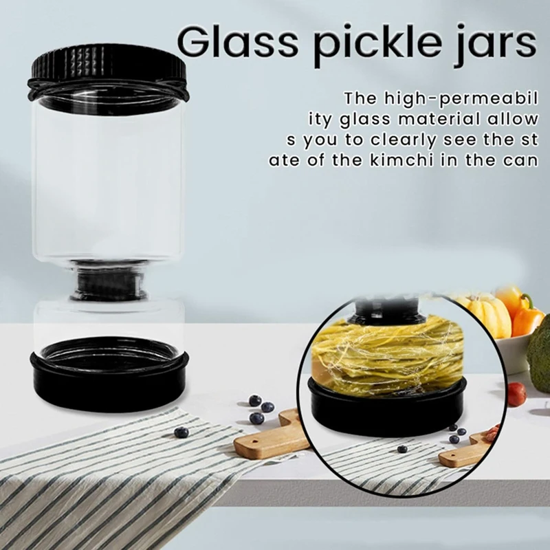 34 Ounce Filtered Picklejar With Flip-Top Lid And Two Small Forks - Glass Pickle Container With Leak-Proof Seal