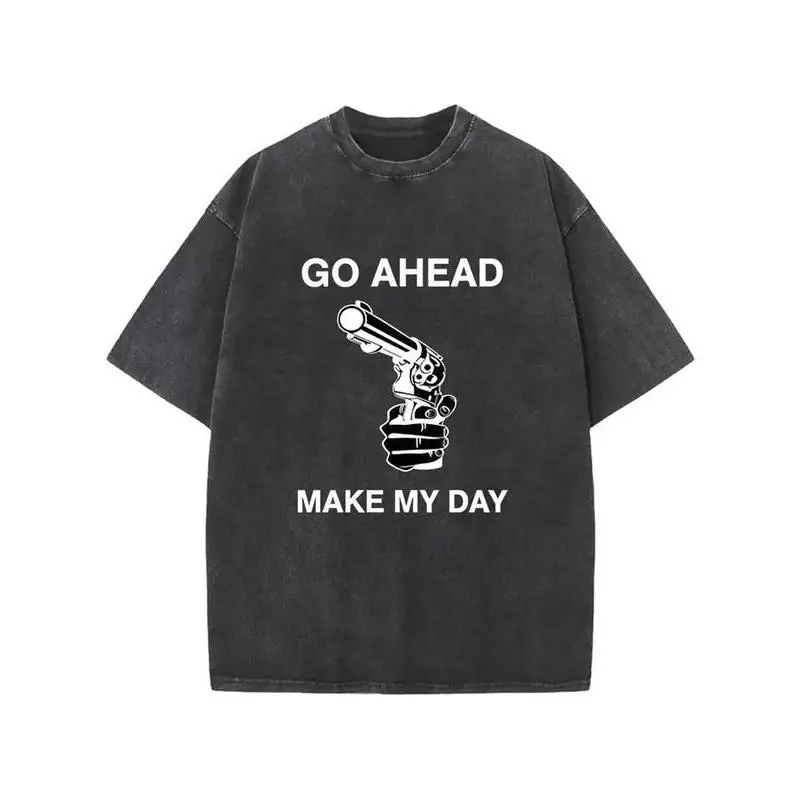 

Funny Movie T-Shirt "Go Ahead Make My Day" Graphic Tee Unisex Washed Retro Dirty Harry Quote Cotton Top Gift