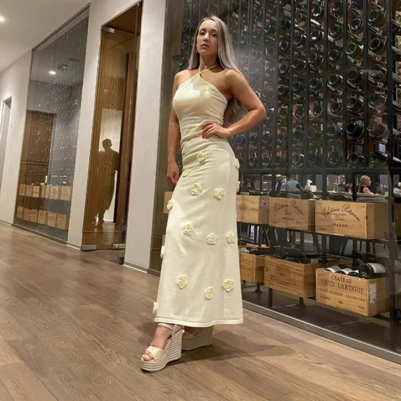 Nova moda de malha bodycon praia férias estilo vestido europeu e americano feminino