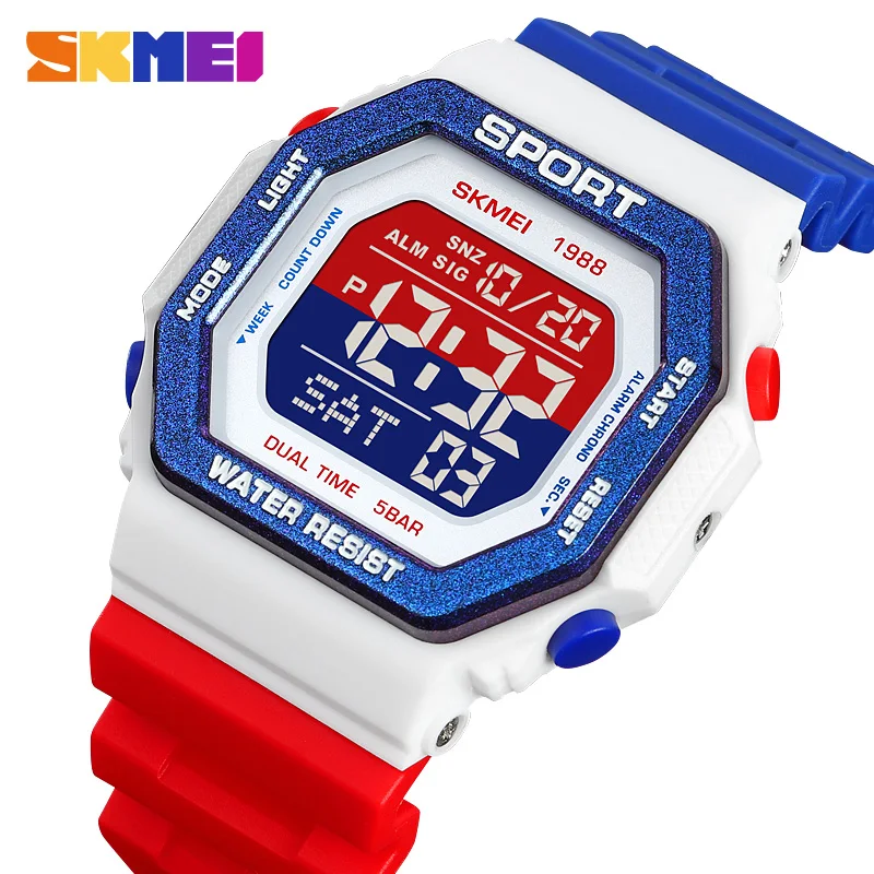 Relojes digitales militares SKMEI con cuenta atrás para hombre, reloj de pulsera deportivo con pantalla de luz trasera, reloj despertador resistente al agua de 5bar, reloj para hombre