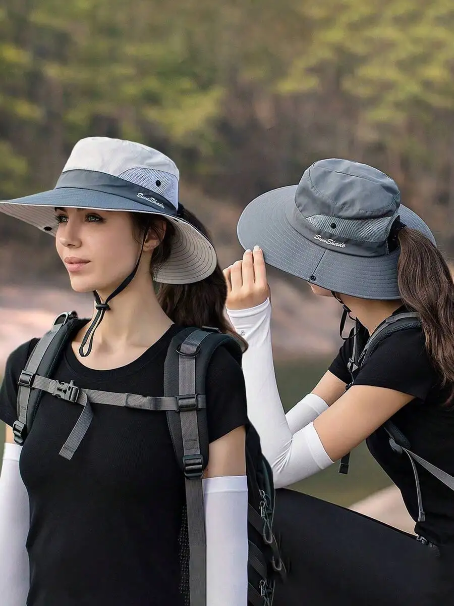

Foldable Wide Brim Sun Hat With Ponytail Opening For Hiking Beach Fishing
