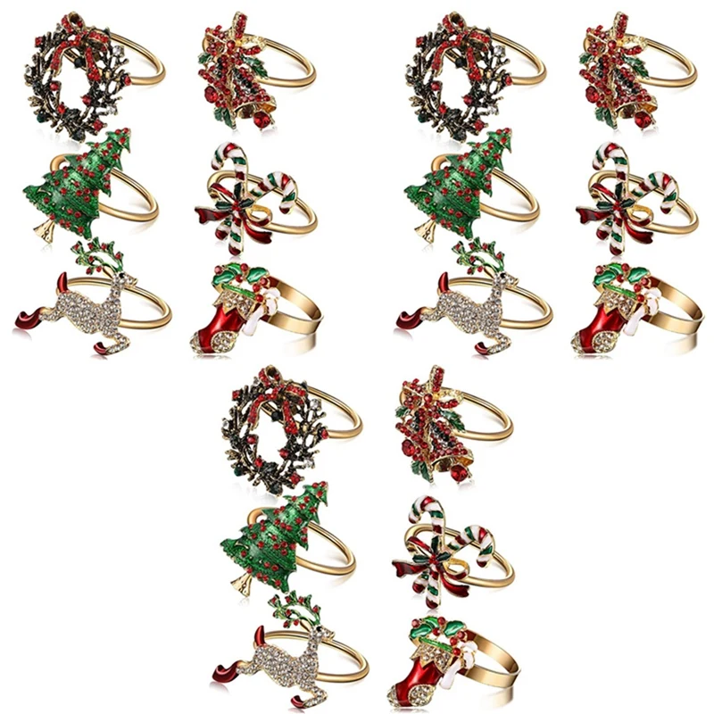 

18Pcs Christmas Napkin Rings Xmas Napkin Holder Rings Wreath For Holiday Party Dinner Table Decoration