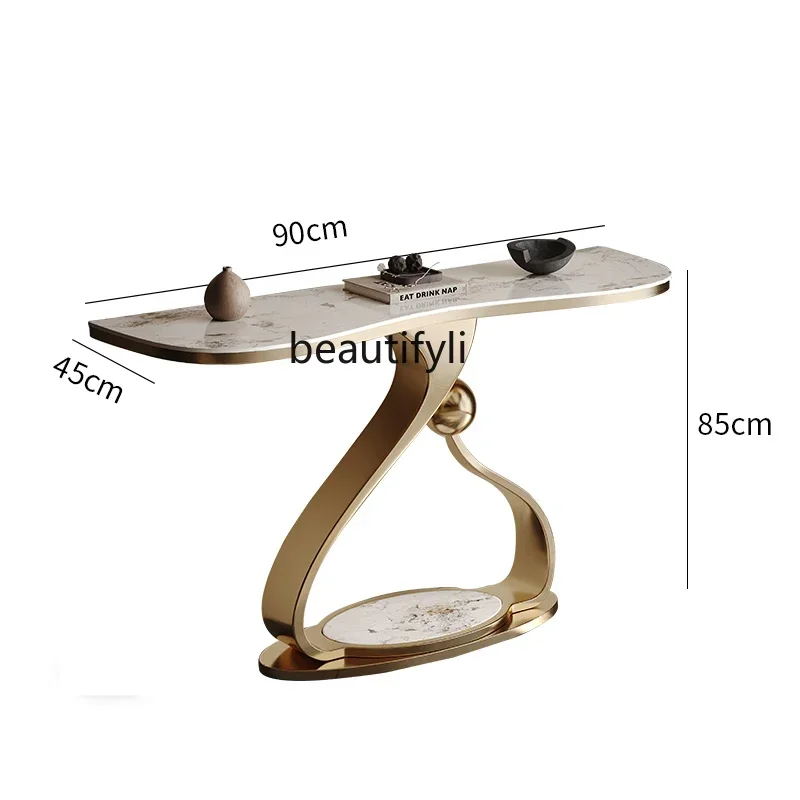 

new styleLuxury Style Stone Plate Console Tables Modern Art Stainless Steel Console against the Wall a Long Narrow Table Side Vi