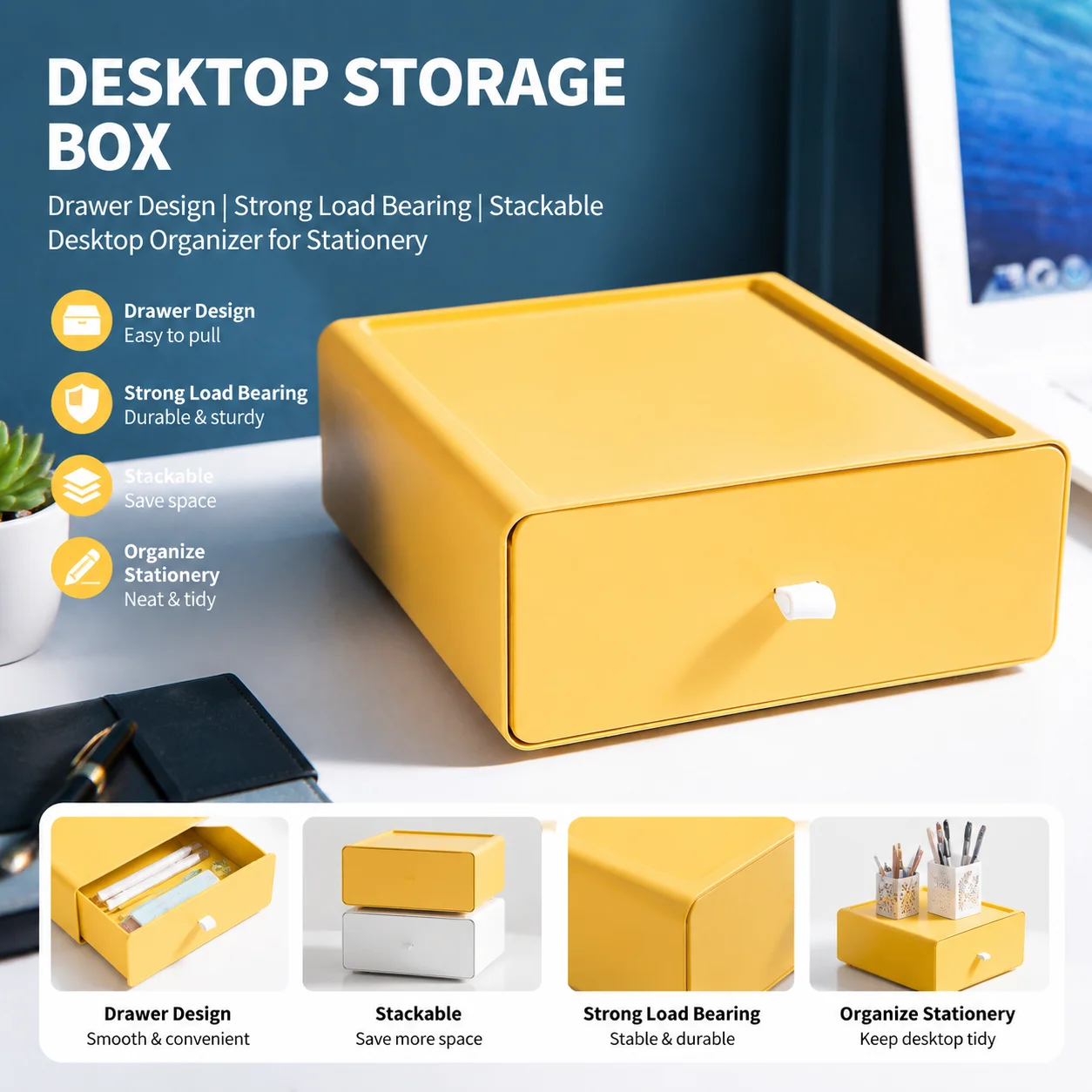 Stackable Desktop Organizer Storage Box for Stationery