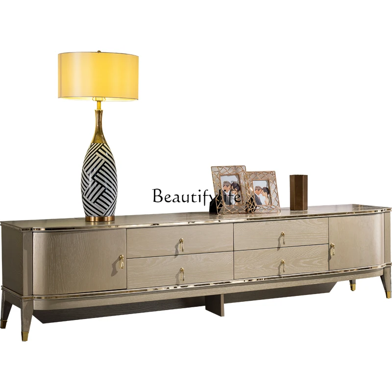

American light luxury solid wood TV cabinet living room small apartment European simple storage floor cabinet