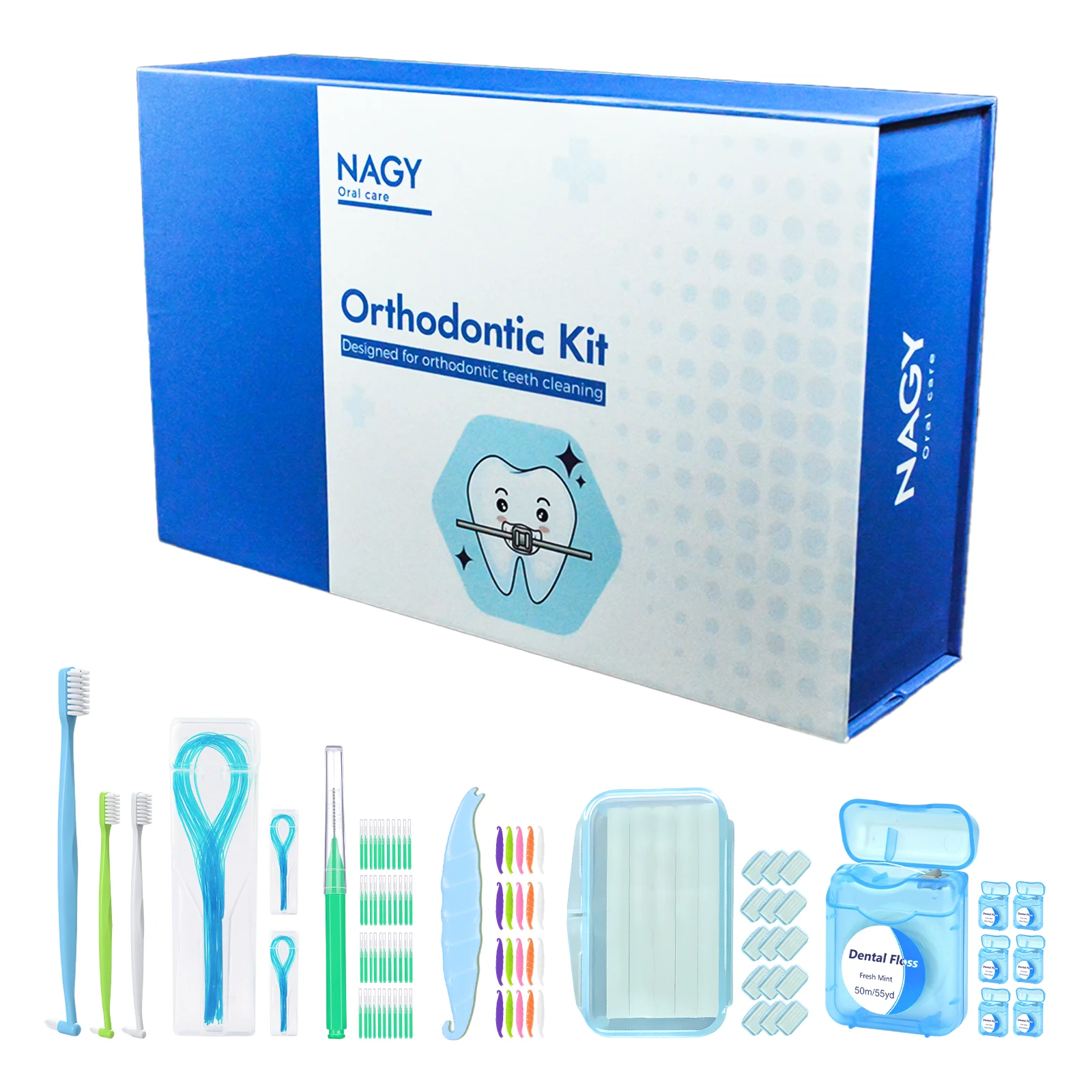 

Orthodontic Kit for Braces Bracket Cleaning, Dental Cleaning Tool with Ortho Toothbrush, Interdental Brushes, Dental Floss, Wax