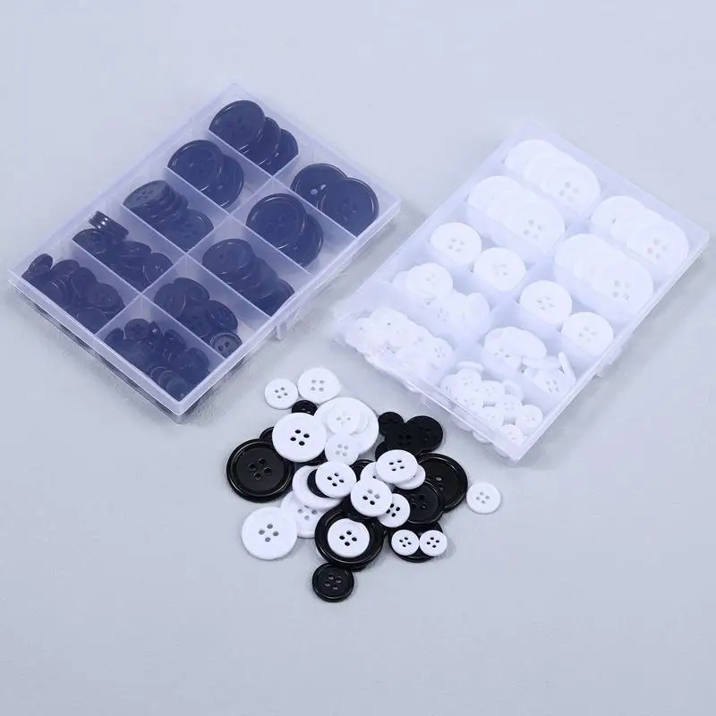 

100Pcs 4-Hole Craft Buttons Black/White Resin Circular Sewing Buttons Suitable For Sewing Decoration DIY Accessories