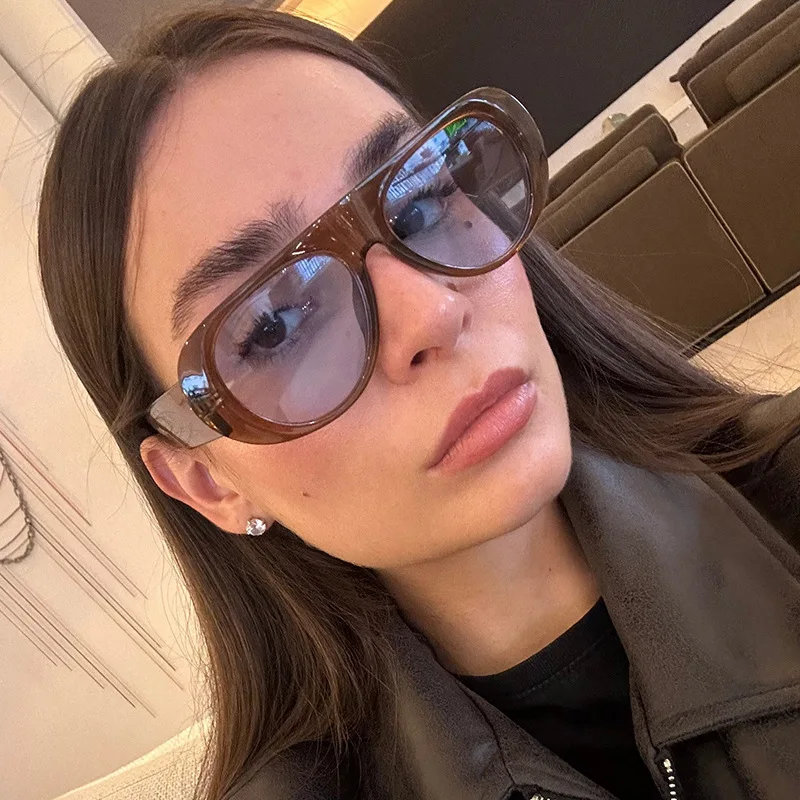 

Vintage Big Frame Ellipse Women Square Sunglasses Brand Black Round Cool Men Sunglasses One Piece Designer Pilot Sun Glasses