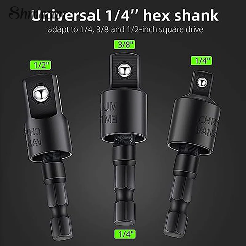Drill Bit Extension Set With Right Angle Drill Adaptor 360° Rotatable Joint Socket 1/4 3/8 1/2 In Hex Socket Adapter Sets