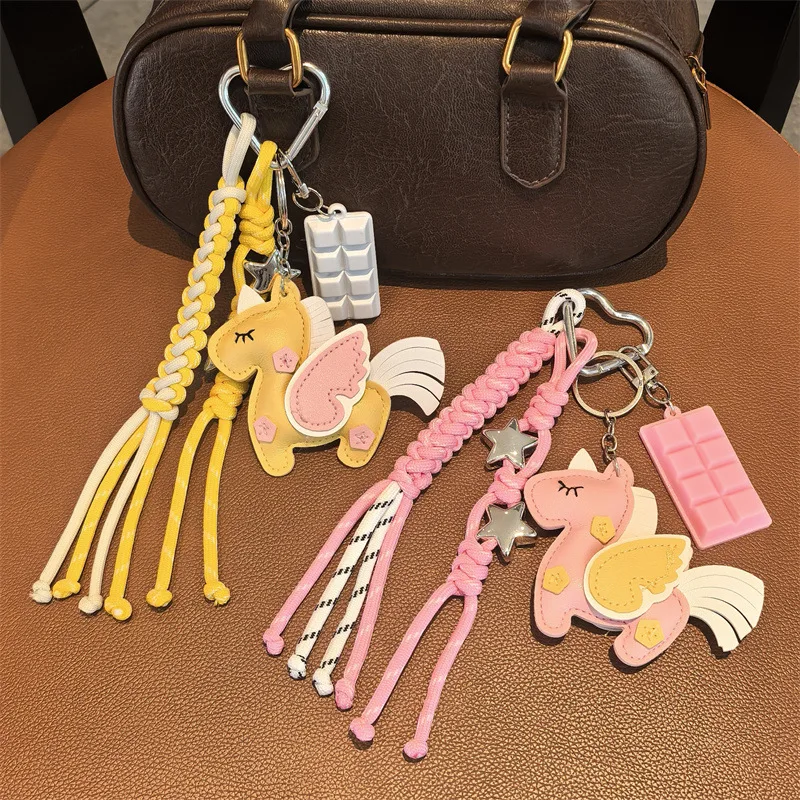 Leder-Schlüsselanhänger aus der Pegasus-Serie mit geflochtenem Seil im Ins-Stil, modernes Kunstgeschenk, Anhänger für Handy, Auto, Tasche, Deko-Geschenk