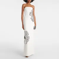 Vestido de noche de lujo sin tirantes de color marfil para boda, vestido de fiesta Formal de sirena, largo hasta el suelo, sin mangas, vestido de graduación con lentejuelas, vestido saudí