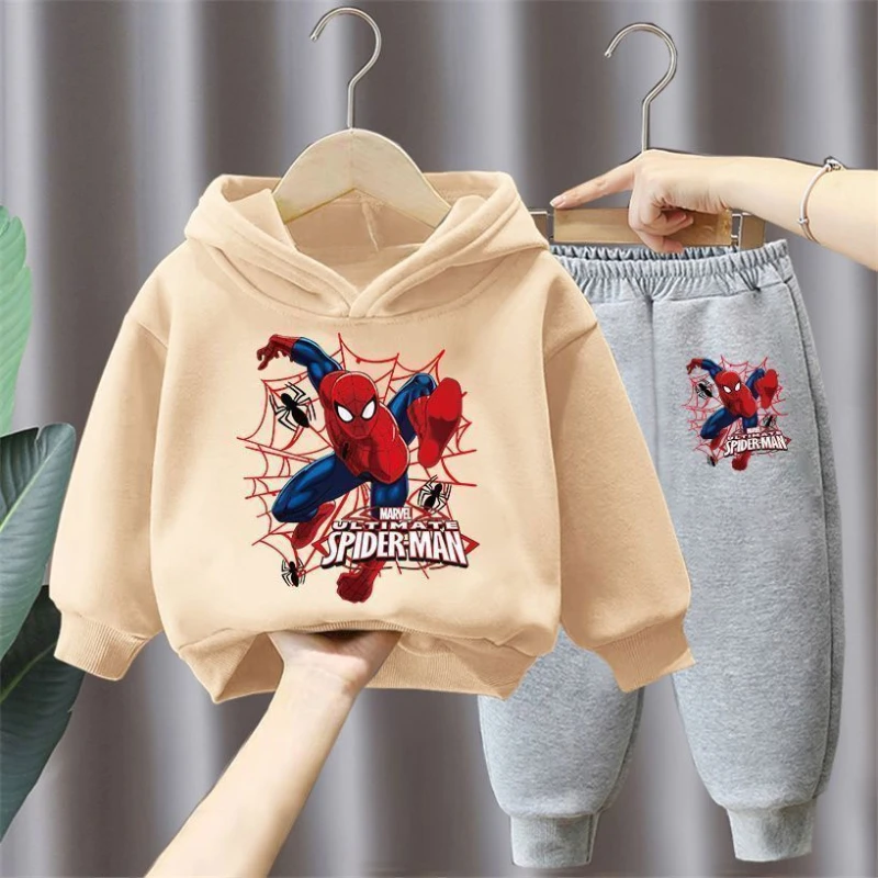 Spring Autumn New Children\'s Clothing Sets Disney Boys Hooded Sweatshirt and Sweatpants 2pcs Spiderman Kids Tracksuit