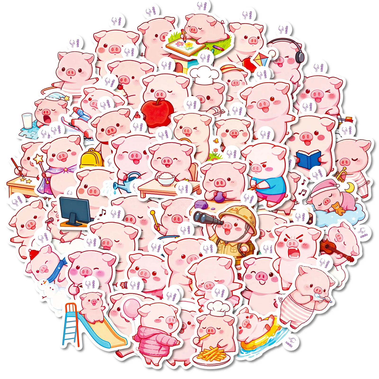 

56PCS Cute Little Pink Pig Graffiti Stickers Kawaii Animal Cartoon Decal DIY Notebook Phone Guitar Scrapbook Suitcase Kid Toys