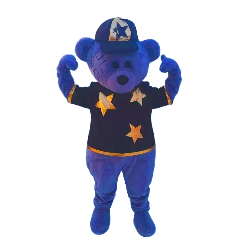 

Cool Grey Bear Mascot Costume Teddy Bear Doll with Shirt and Hat Halloween Party Outfits Christmas Fancy Events Clothings