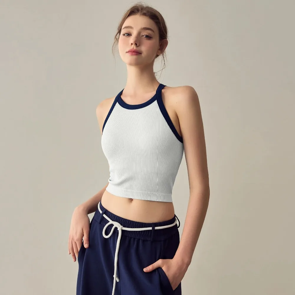 

High Neckline Sports Tank Top Breathable Soft Fitness Tank Top with Chest Cushion Comfortable Fixed Cup Tank Top Outdoor Wear