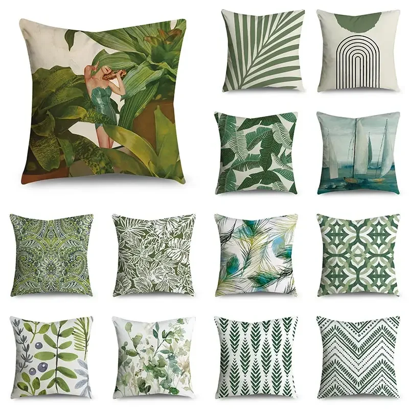 Sofa Cushion Decor Home  Pillowcase Green Pattern Geometric  Cover