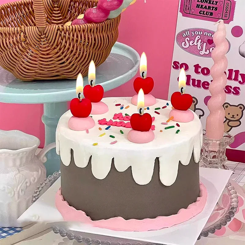 DIY Cherry Birthday Cake Candles Cherry Fruit Candle For Girl Cute Candle Creative Children's Cartoon Candle Decoration