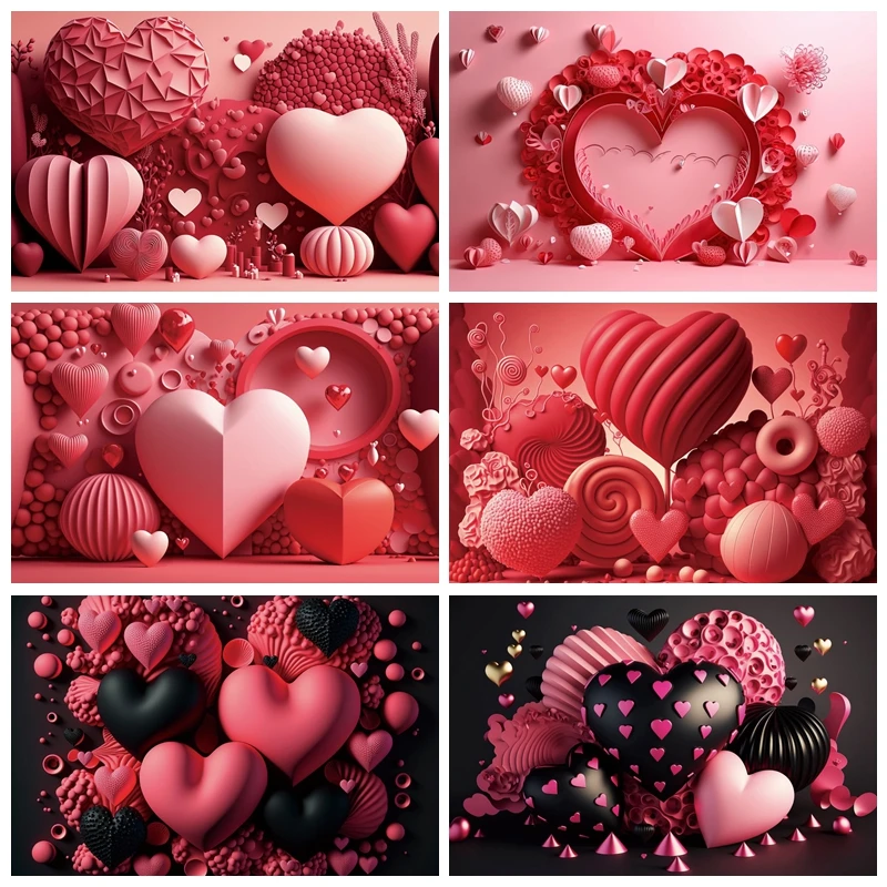 Valentine's Day Backdrop Photography 3d Heart Wedding February 14 Party Decor Couple Portrait Photo Background Photobooth Props