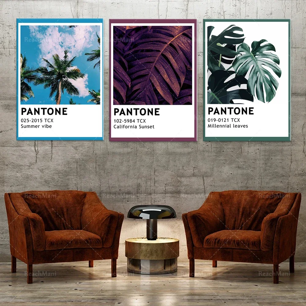 Pantone Millenial Leaves, Pantone Palms poster, fashion Pantone print, aesthetic poster, purple retro Pantone poster, blue poste