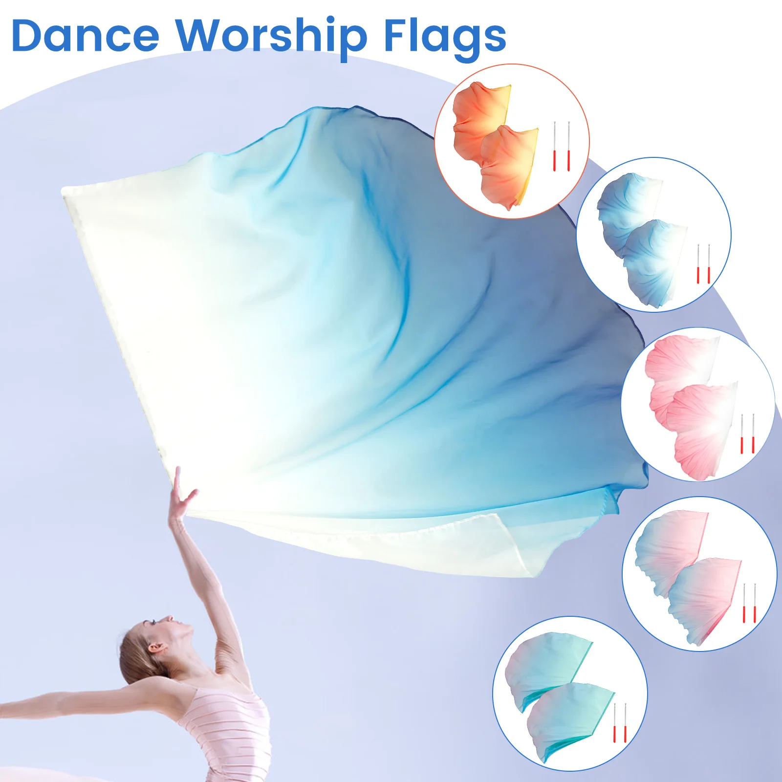 2개 세트 기독교 춤 깃발 천사 날개 깃발 막대 포함 벨리댄스 개막식 춤 소품 교회 춤 액세서리