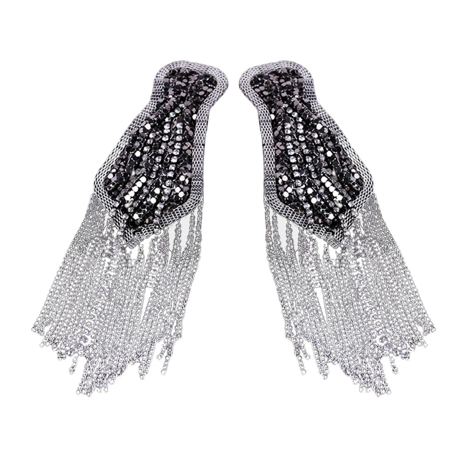 Rhinestone Shoulder Epaulette Fringe Tassel Brooch for Women Men Luxury Ceremony Party Coat Decoration
