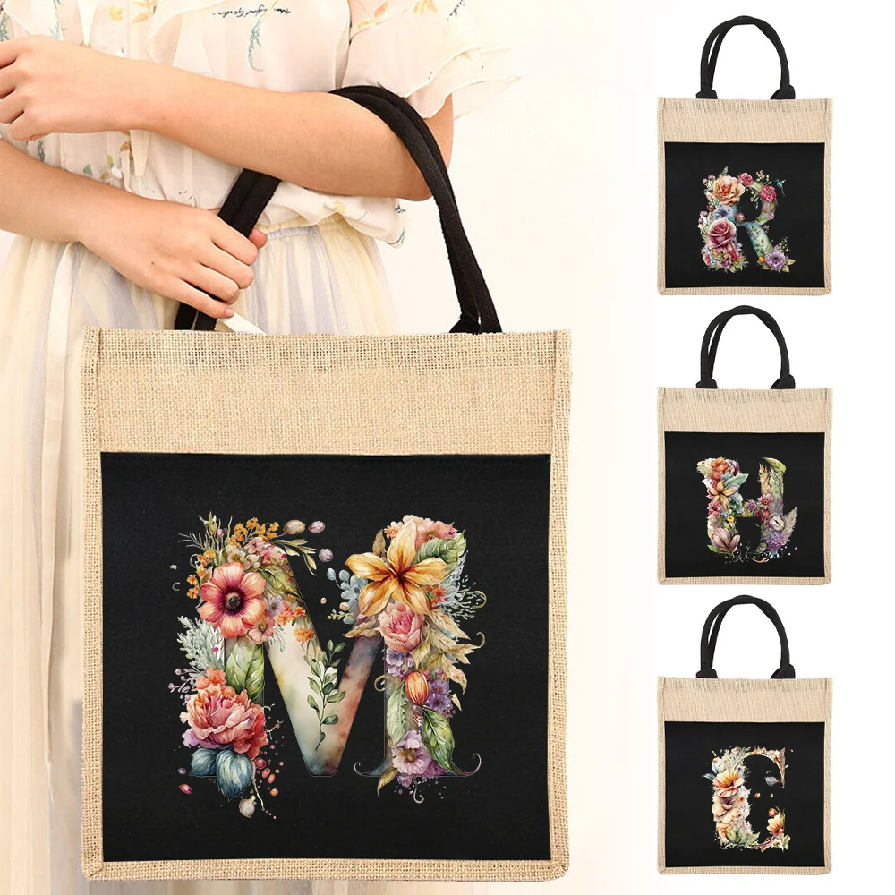 

Supermarket Bags Large Capacity Shopping Bag Ladies Tote Linen Tote Bag Reusable Floral Series Supermarket Grocery Storage