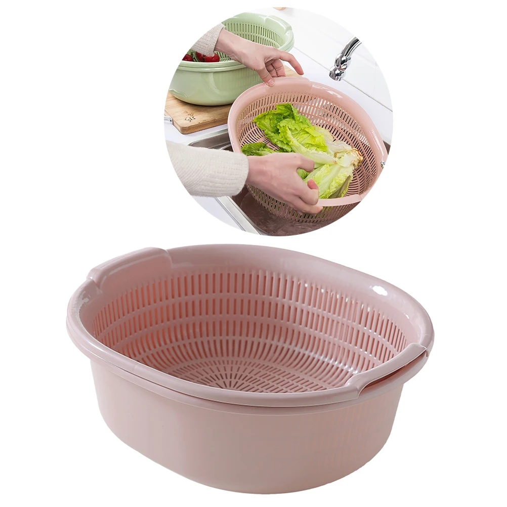 

Detachable Kitchen Strainer Set Fruit Vegetable Colander Bright Lightweight Plastic Bowl Stackable Drainage Cleaning Pink