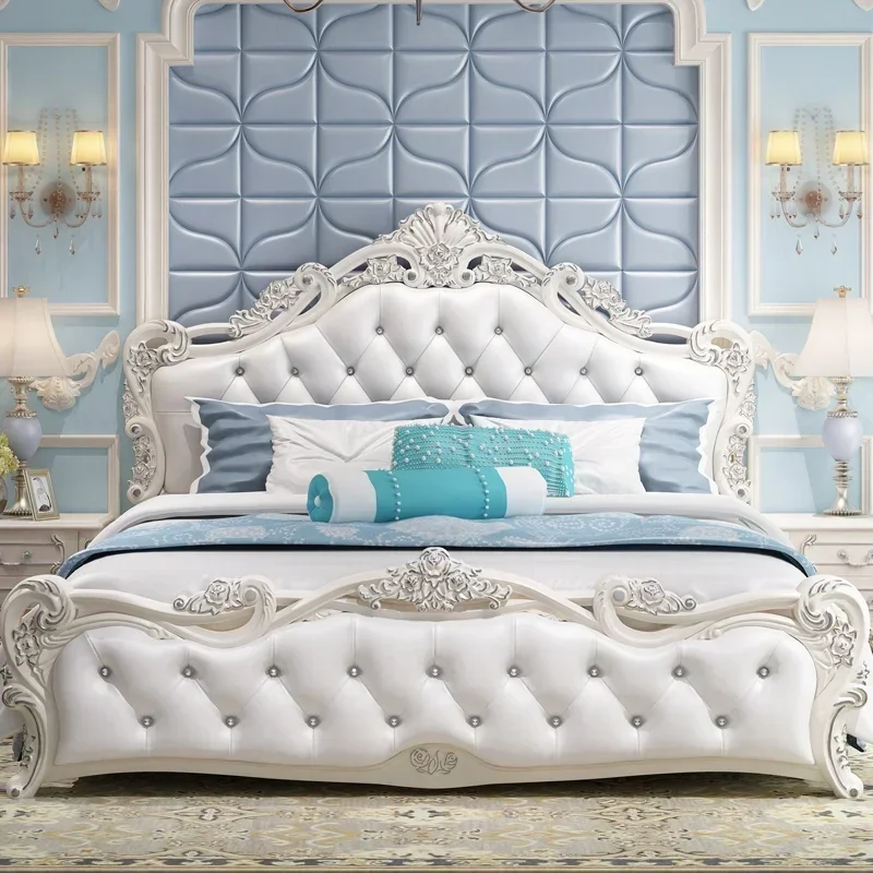 Leather Modern Double Bed Headboard Luxury Storage Platform King Size Bed Frame Wood Safe Castle Letto Matrimoniale Furniture