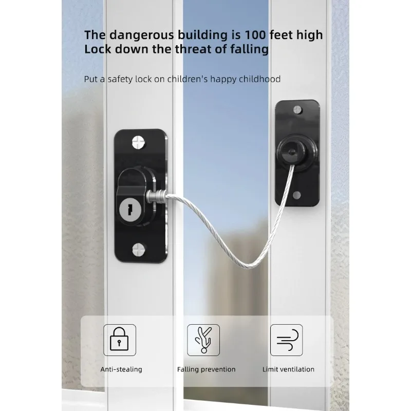Child Safety Lock Window Lock 180 Degree Rotation Stainless Steel Cable Use Screws To Fix Safety Accessories Security Protection