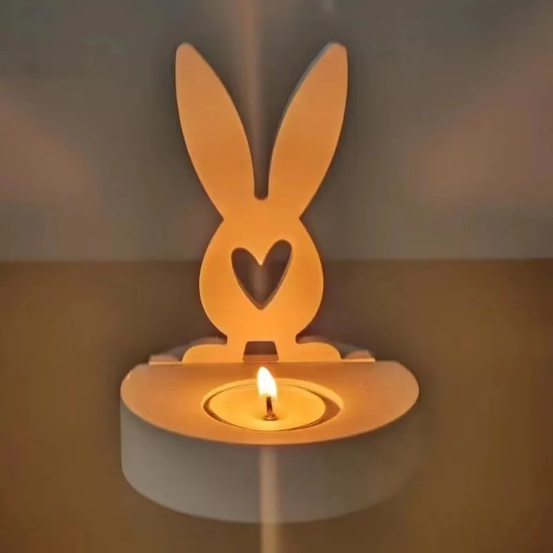 Love Hollow Rabbit Star Candle Holder Ornaments Silicone Mold DIY Cement Gypsum Clay Pouring Resin Mold Home Holiday Decoration