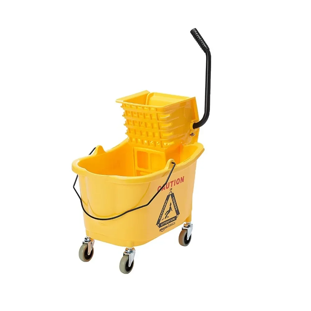 

Side Press Wringer Combo Commercial Rectangular Mop Bucket on Wheels, 35-Quart, Yellow