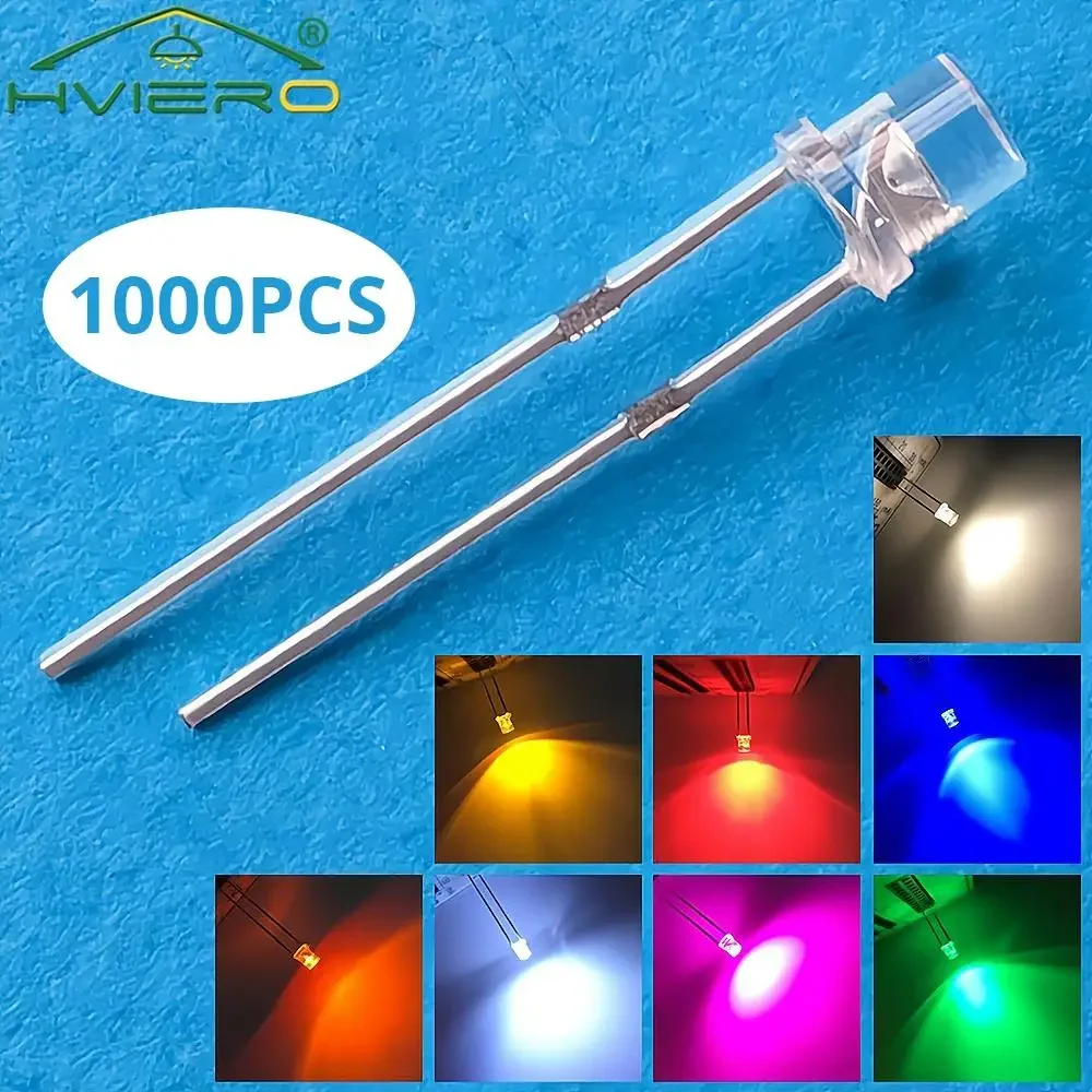 

1000Pcs LED F3 3mm Ultra Bright Flat Top Head White Red Blue Orange UV Pink Diode Bulb Wide Angle Light Emitting Lamp Diodes Led