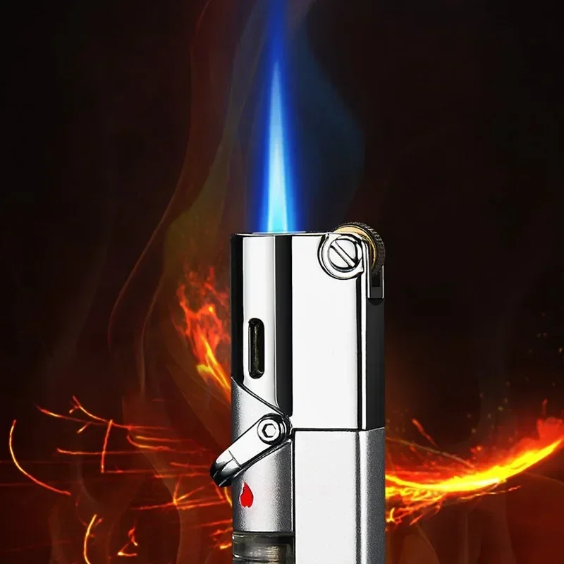 Mini Windproof Jet Blue Flame Turbo Butane Gas Torch Lighter Visible Gas Window Safety Lock Fire Switch Portable Cigar Lighters