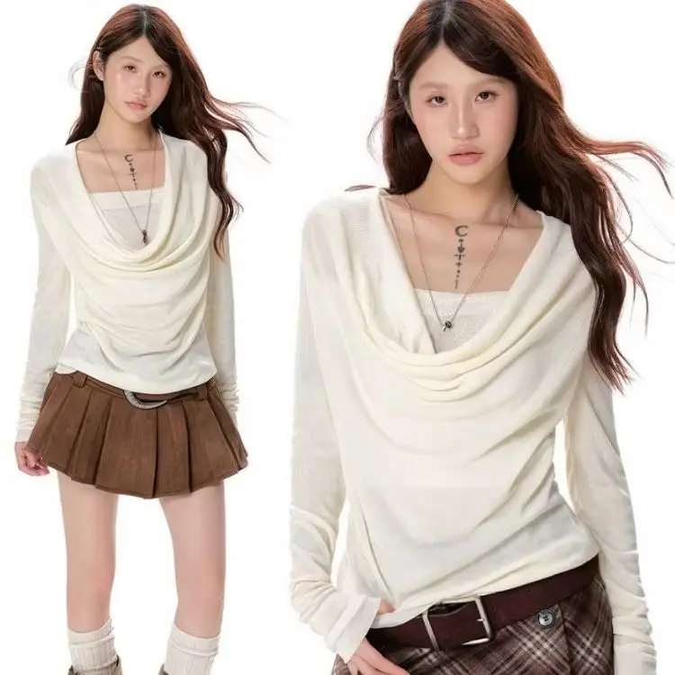 Y2K Korean Fashion Women Soft Knit Cover‑up Blouse Romantic Gentle Atmosphere Vintage Loose Casual Streetwear Layering Tops