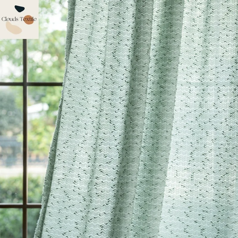 

French Light Luxury Green Gauze Curtains Living Room Bedroom Balcony Translucent Impermeable Finished Curtains