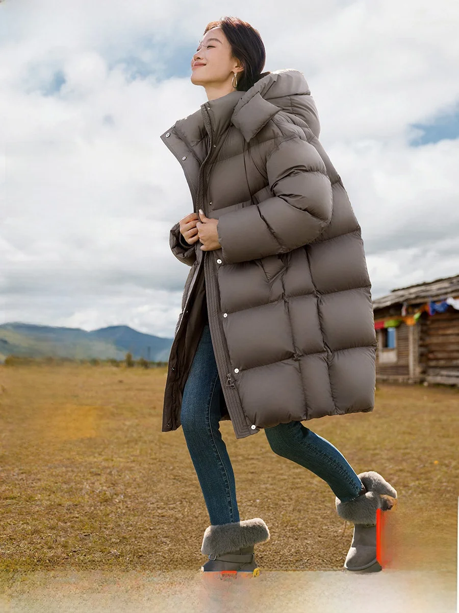 

Mehemay Soft Plu Hooded Stand Collar Mid-Length down Jaet 2025 Winter New Casual Versatile Outerwear Women's Faion