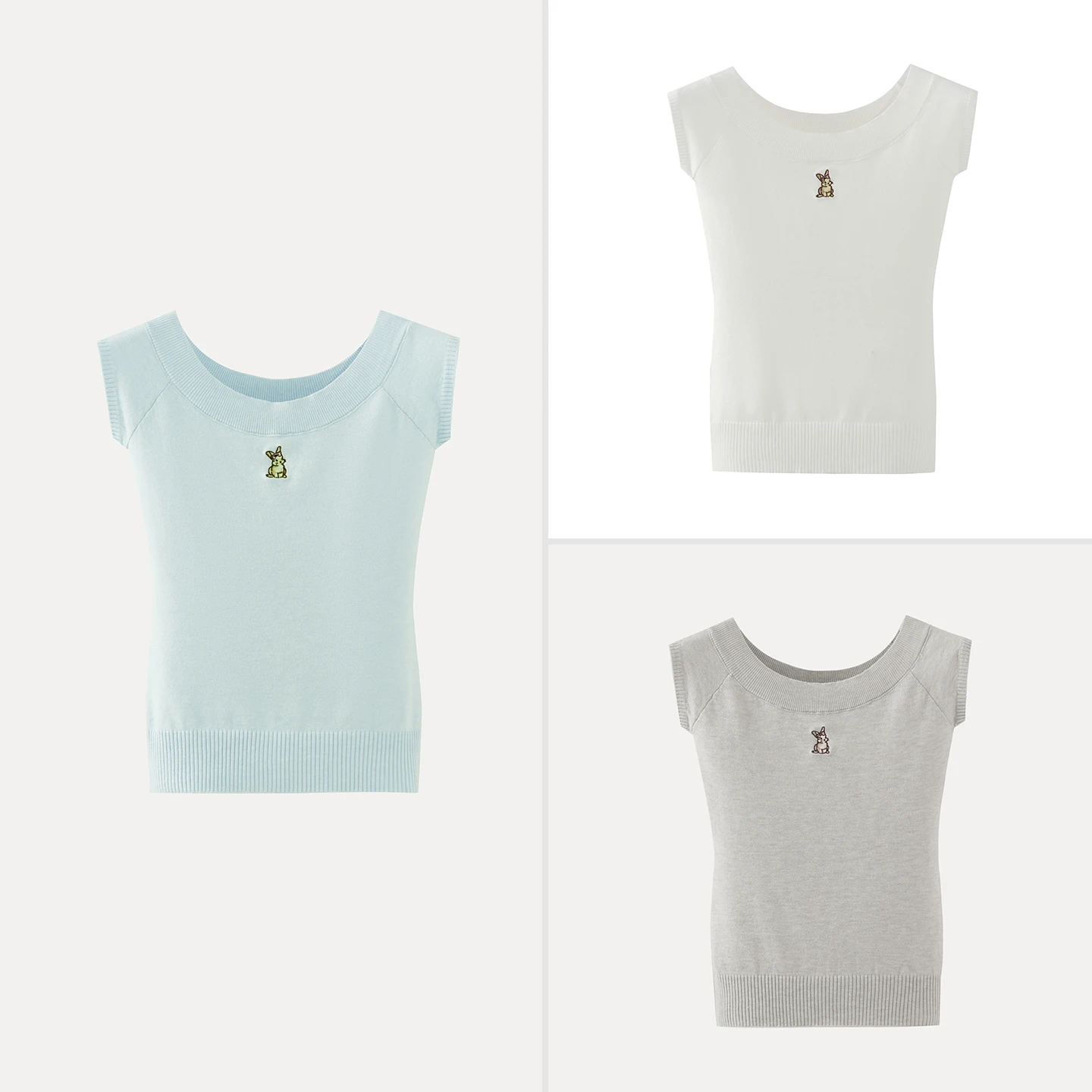 Women's Knitted Embroidered Rabbit One-Shoulder Top Versatile Style Autumn Fashion 2026 Zadata Standard Fit T-Shirt