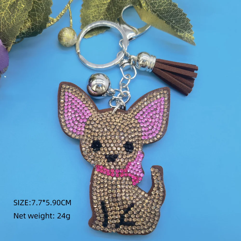 Fashion  Cartoon Chihuahua Dog with Full Crystal Rhinestone Keyrings Key Chains Rings Holder Purse Bag For Car Lovely Keychains