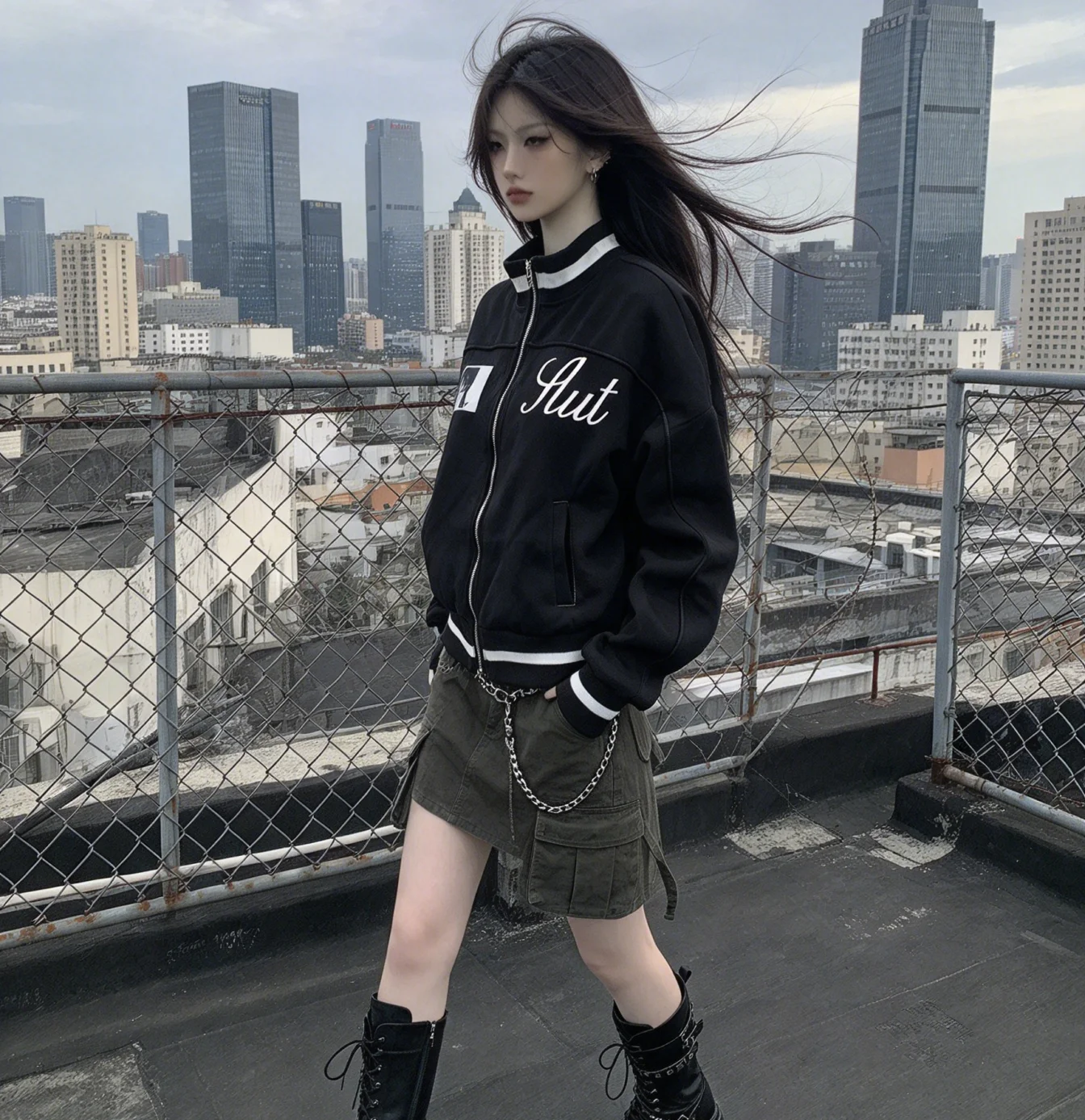 Subcultural street cool, edgy street-chic striped print jacket - view 6