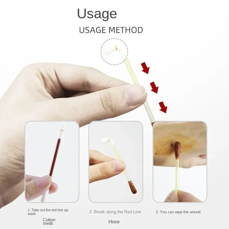 

Portable 50/pack medical multifunctional disinfection stick, makeup wood iodine disposable double cotton swab stick