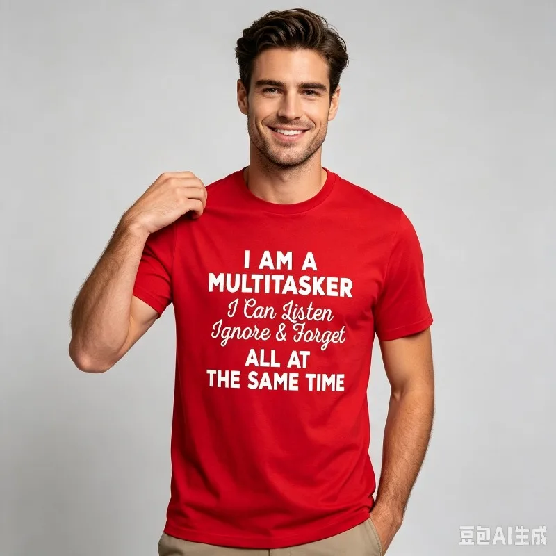 Men Multitasker Funny T-Shirt 100% Cotton Sarcasm Text Print Casual Short Sleeve Tee for Daily Office Wear