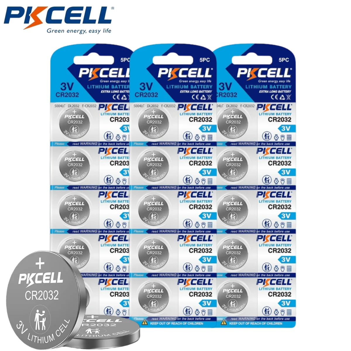 PKCELL 15ШТ CR2032 3V литиевая монетная батарея DL2032 ECR2032 KCR2032 BR2032 LM2032 Батарейки для пуговиц Pilas