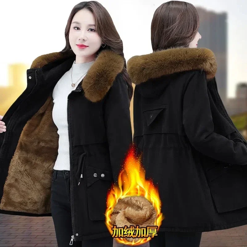 Loose Casual Padded Coat Female Large Size Plush Fur Collar Thick Down Cotton Jackets Womens 2024 Winter Jacket