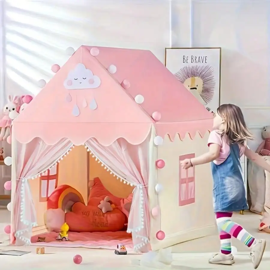 rge Pink Castle Play Tent for Boys Girls, Sturdy Alloy Frame Heavy Duty Foldable Kids Playhouse, Indoor Outdoor Secret Hideout, Role Play House, Birthday Party Decor, Children Play Toy, No Lights Included - view 4